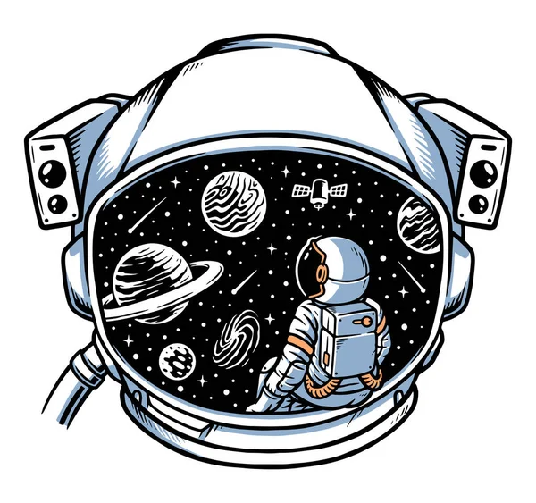 宇宙飛行士はヘルメットフレームに座って — ストックベクタ