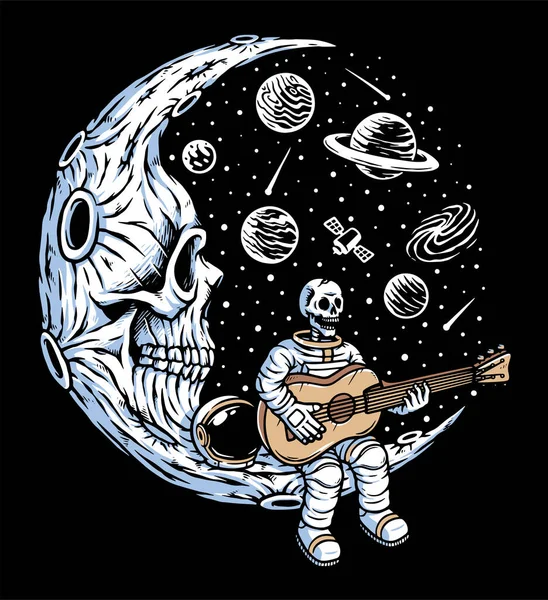 Astronot Kafatası Ayında Gitar Çalıyor — Stok Vektör