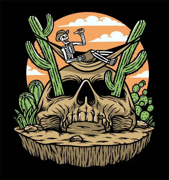 Skull Lying Cactus — Stock Vector