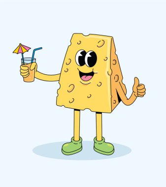 cheese drink groovy cartoon illustration
