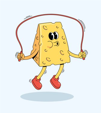 cheese jump rope groovy cartoon illustration
