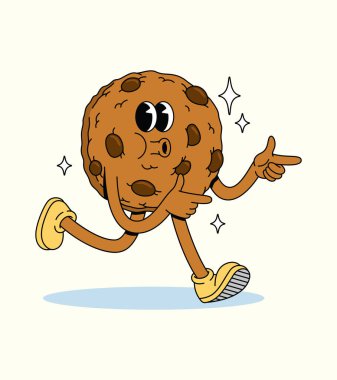 chip cookie energetic walk groovy cartoon illustration