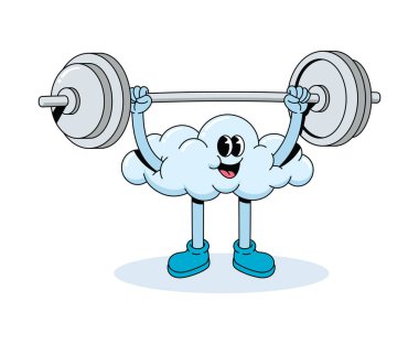 cloud weightlifting groovy cartoon illustration