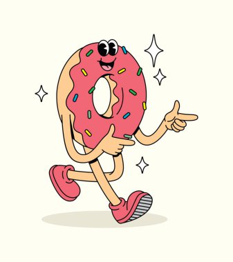 donut energetic walk groovy cartoon illustration