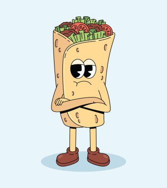 kebab crossed arms groovy cartoon illustration