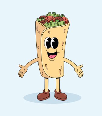 kebab open hand groovy cartoon illustration