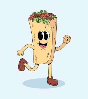 kebab walk hand groovy cartoon illustration