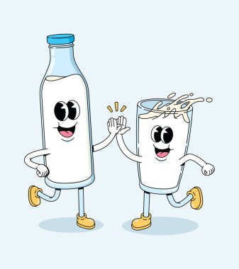 milk and bottle milk groovy cartoon illustration