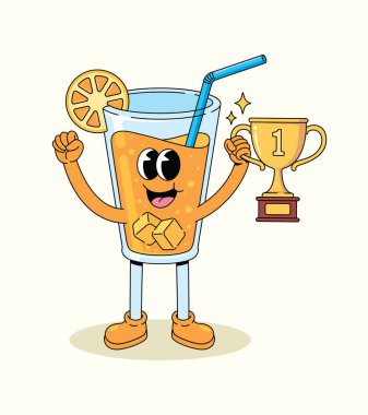 orange drink trophy groovy cartoon illustration