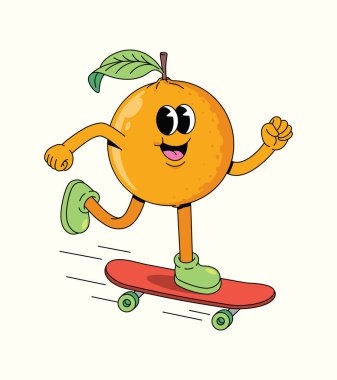 orange skateboard groovy cartoon illustration