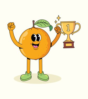 orange trophy groovy cartoon illustration
