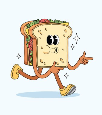 sandwich energetic walk groovy cartoon illustration