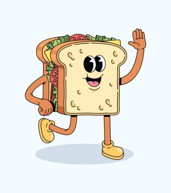 sandwich walk groovy cartoon illustration