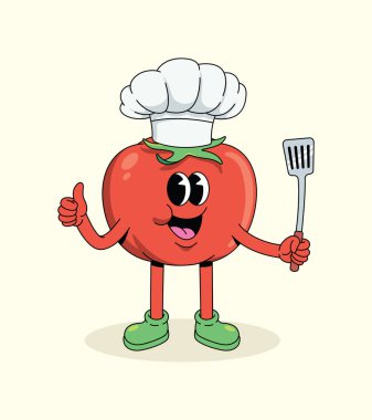 tomato chef groovy cartoon illustration