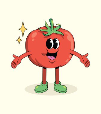 tomato open hand groovy cartoon illustration