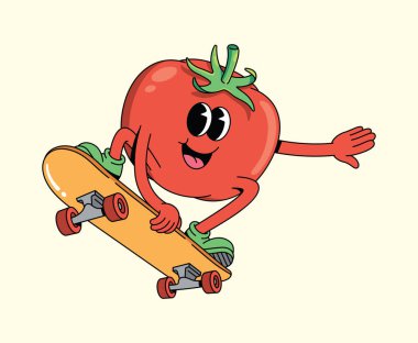 tomato skateboard groovy cartoon illustration