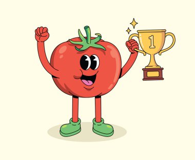tomato trophy groovy cartoon illustration