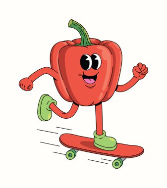 Çan biberi kaykay karakteri çizgi film illüstrasyonu