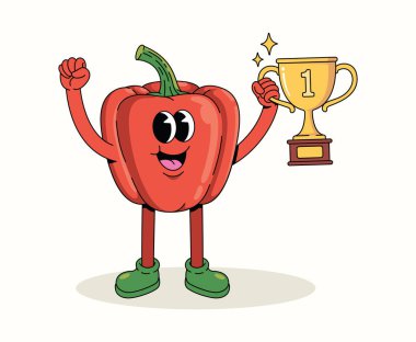 Çan biberi kupa karakteri çizgi film illüstrasyonu