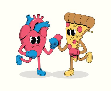 Boks Kalbi, pizza karakterine karşı. Çizgi film çizimleri.