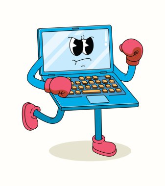 dizüstü bilgisayar boksörü karakter çizgi film illüstrasyonu