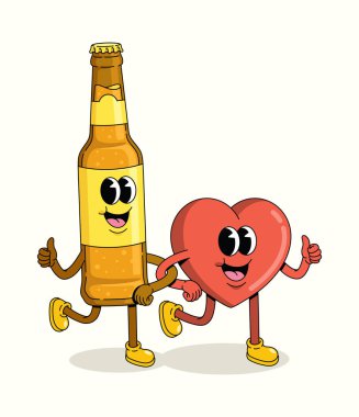 Aşk ve bira şişesi karakteri. Çizgi film çizimleri.