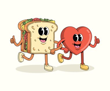 Aşk ve sandviç karakteri. Çizgi film çizimleri.