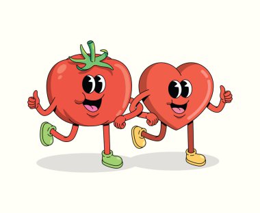 Aşk ve domates karakteri çizgi film illüstrasyonu