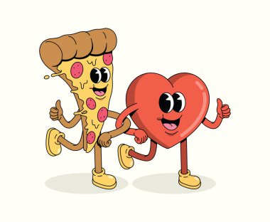 Aşk ve pizza karakteri harika çizgi film illüstrasyonu