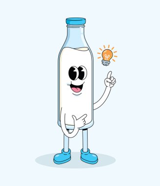 Süt şişesinin harika bir karakteri var. Çizgi film çizimi.