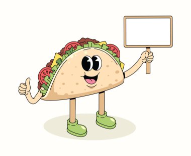 Taco boş tahta karakteri çizgi film illüstrasyonu