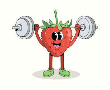 Çilek halter, harika çizgi film illüstrasyonu.