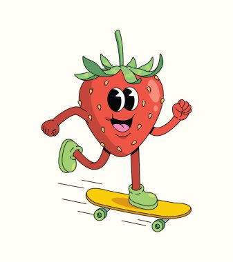 Çilekli kaykay harika çizgi film illüstrasyonu