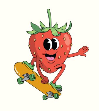 Çilekli kaykay stili harika çizgi film çizimleri