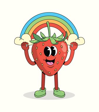 Çilekli gökkuşağı çizgi film illüstrasyonu