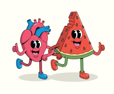 Karpuz ve kalp harikulade karikatür çizimi
