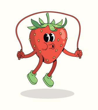 Çilekli ip atlama. Çizgi film çizimleri.