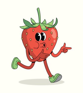 Çilek enerjili yürüyüş harika çizgi film illüstrasyonu