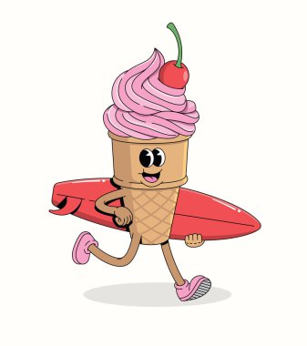 Dondurma külahı sörf yürüyüşü karikatür çizimi