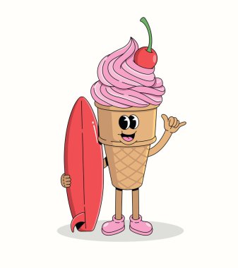 Dondurma külahı sörf Shaka el modası çizgi film çizimi