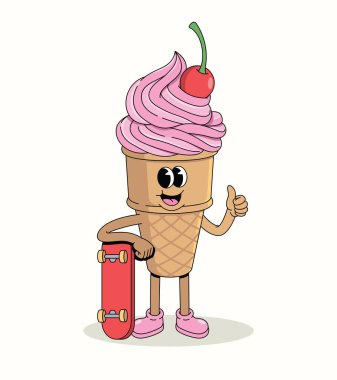 Dondurma külahı kaykayı çizgi film illüstrasyonunu onayladı