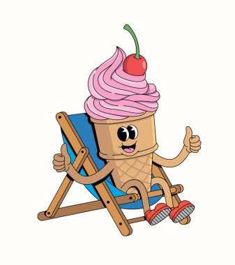 Dondurma külahı harika bir çizgi film çiziminde dinleniyor.