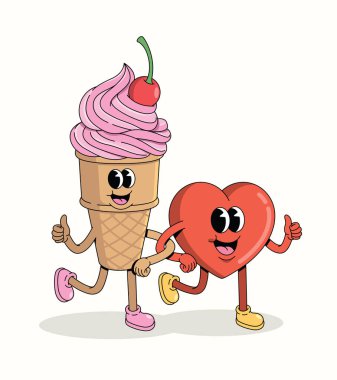 Dondurma külahı ve birlikte harika çizgi film çizimleri.