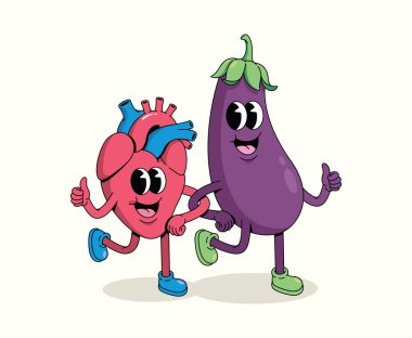 Patlıcan ve kalp harikulade karikatür çizimi
