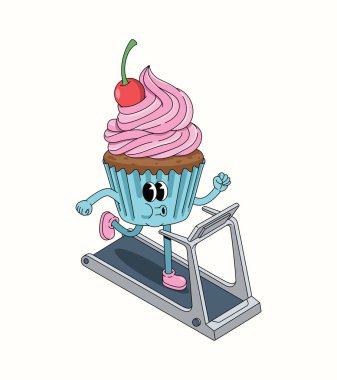 cupcake koşu bandı çizgi film illüstrasyonu