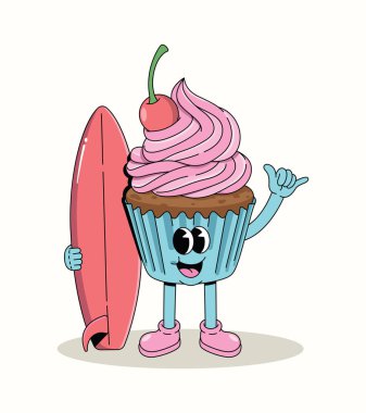 cupcake sörf tahtası. Çizgi film çizimi.