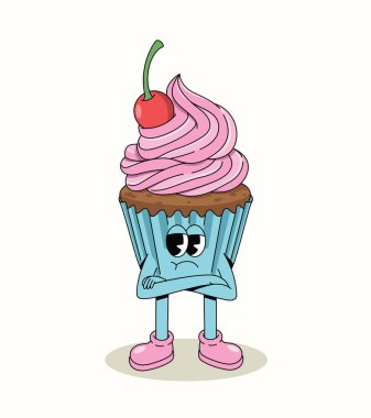Cupcake kollarını kavuşturdu. Çizgi film çizimi.