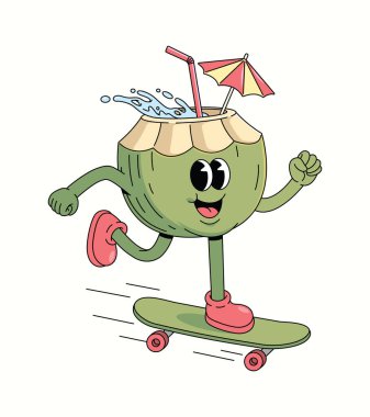 Hindistan cevizi kaykayı yürüyüşü çizgi film çizimi