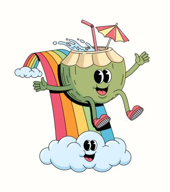 Hindistan cevizi gökkuşağı slayt harika çizgi film illüstrasyonu