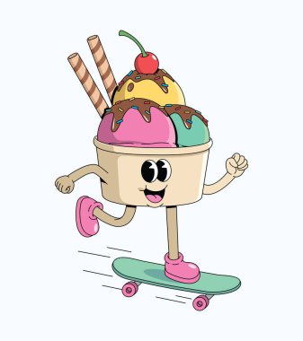 Dondurma fincanı kaykayı yürüyüşü çizgi film çizimi